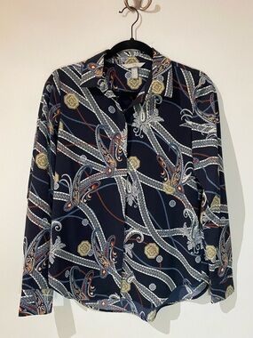 H&M Navy and Cream Paisley Button-Front Shirt